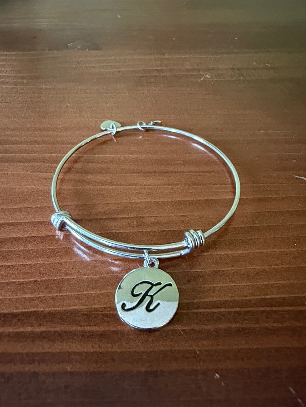 Initial K Silver-Tone Adjustable Charm Bangle Bracelet